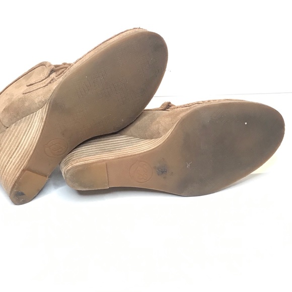 {LUCKY BRAND} "Yaney" Suede Wedge Lace Up Tan - Picture 7 of 11